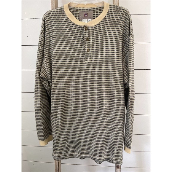 The Territory Ahead Mens Henley Boho Shirt Tan/Blue Stripe LS Size XL - Picture 1 of 9